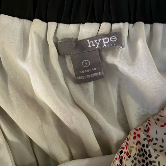 Hype Strapless Midi Dress Size 4 100% Silk Abstract Specked Design Black Trim - Picture 10 of 14